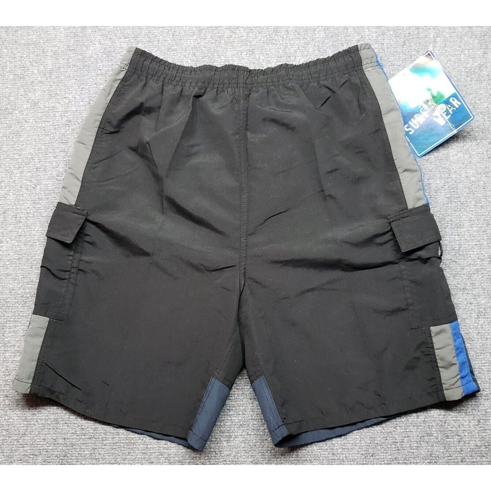 Vintage Seaboard Surf Wear Shorts Mens M Black Gray Swim Polyester 4 Pockets New
